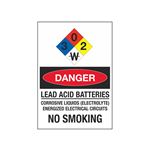 NFPA Chemical Sign - Lead Acid Batteries No Smoking 10 x 14